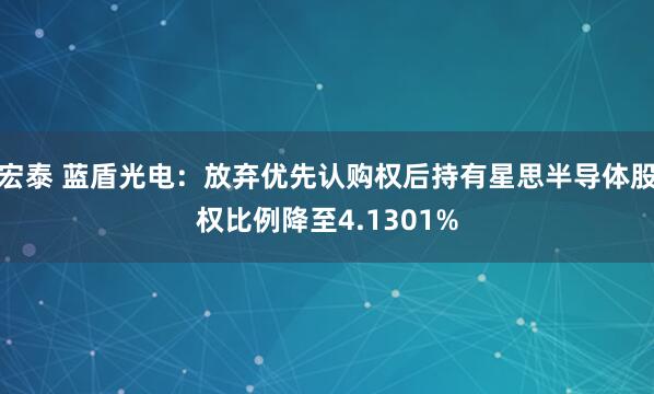宏泰 蓝盾光电：放弃优先认购权后持有星思半导体股权比例降至4.1301%